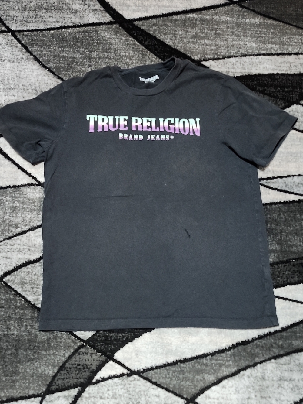TRUE RELIGION BRAND BLACK OMBRE LOGO CREWNECK SHORT-SLEEVE TEE-SHIRT